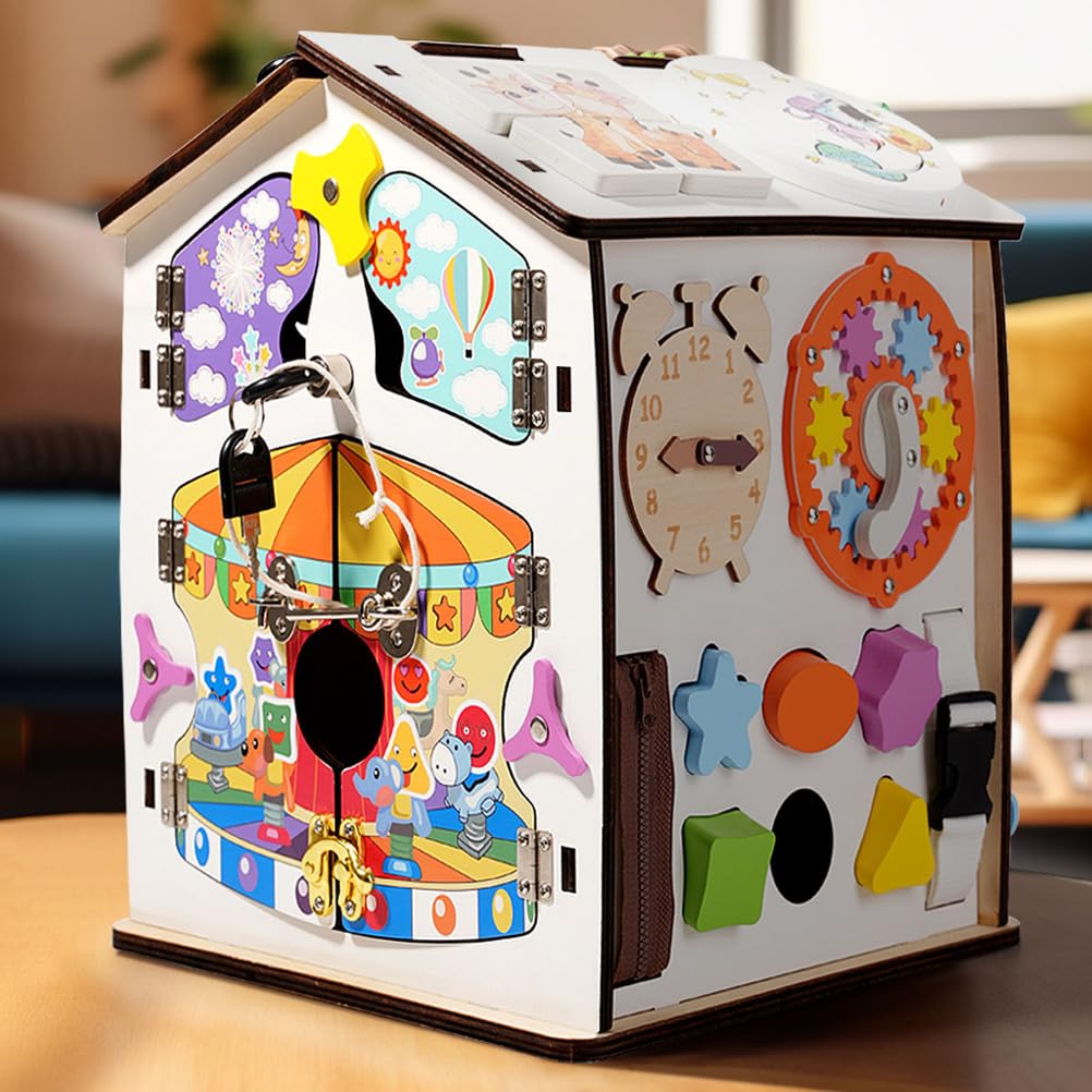 Casa Occupata in Legno Montessori, Cubo Sensoriale per Bambini con Serrature e Chiusure