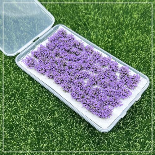 Woohome 53 Pcs DIY Miniature Flower Cluster Flower Vegetation Groups Purple Static Grass Tufts for Train Landscape Railroad Scenery Sand Military Layout Model Miniature Bases and Dioramas