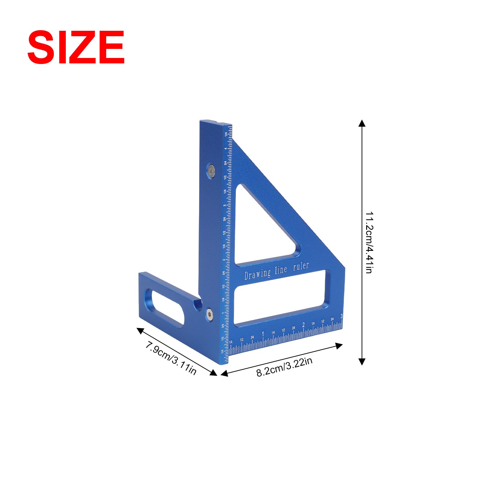 Larcele 3D Multi Angle Measuring Ruler, 45/90 Degree Aluminum Alloy Drawing Line Ruler Woodworking Square Protractor for Engineers, Carpenters, and Craftsmen HXC-01 (Blue,Imperial)