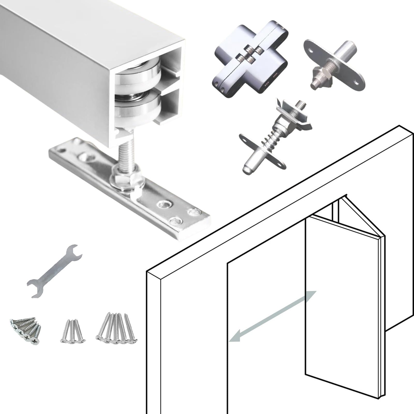 Blazea Bi-folding Sliding Barn Door Hardware Track Kit, Interior Door Hardware Folding Track Systems, Top Mount Bifold Door Tracks Replacement with Complete Set(160cm(63in) for 2 Doors)