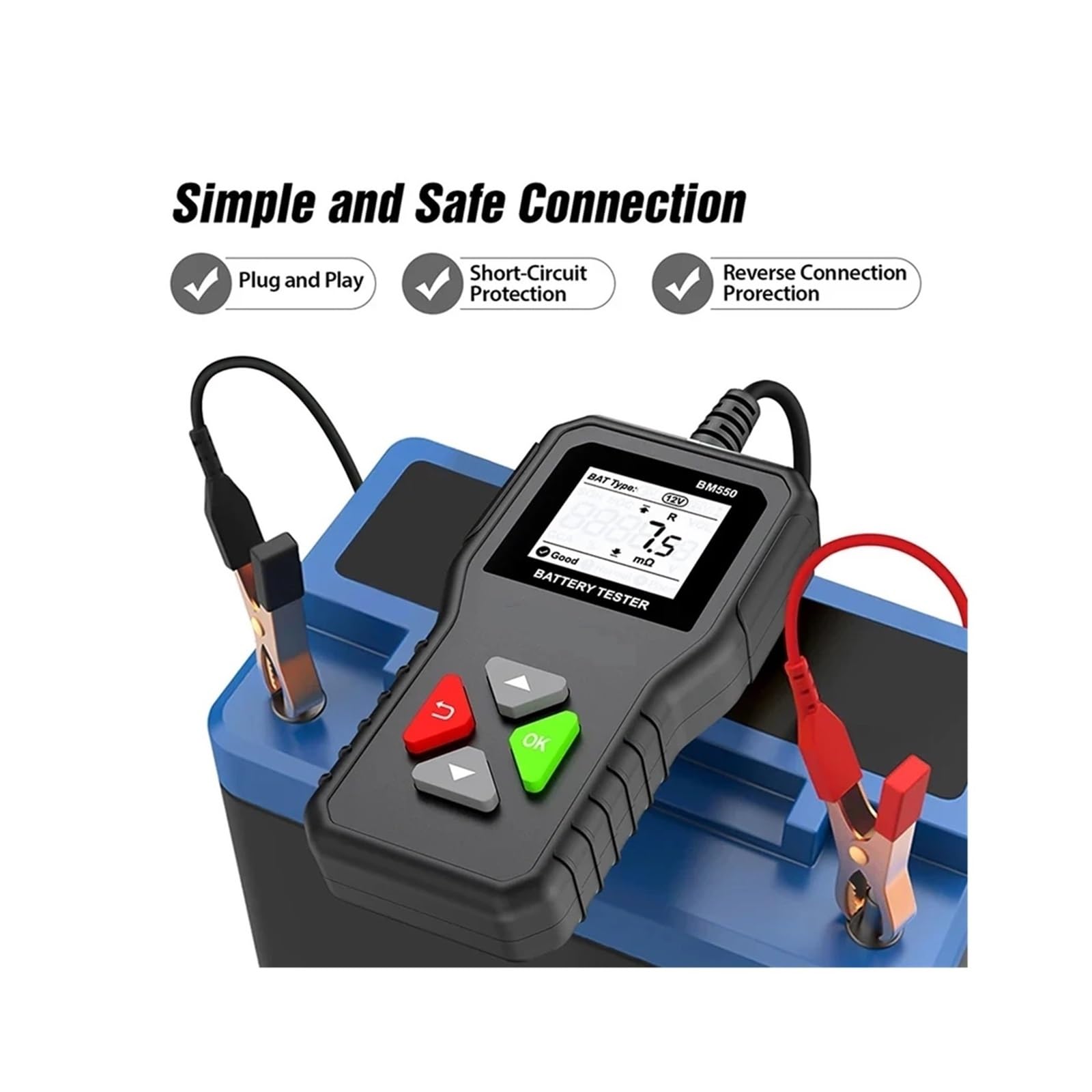Testeur de batterie, Testeur de batterie voiture BM550 100-2000 CCA 6 V 12 24, analyseur, outil diagnostic détect automatique