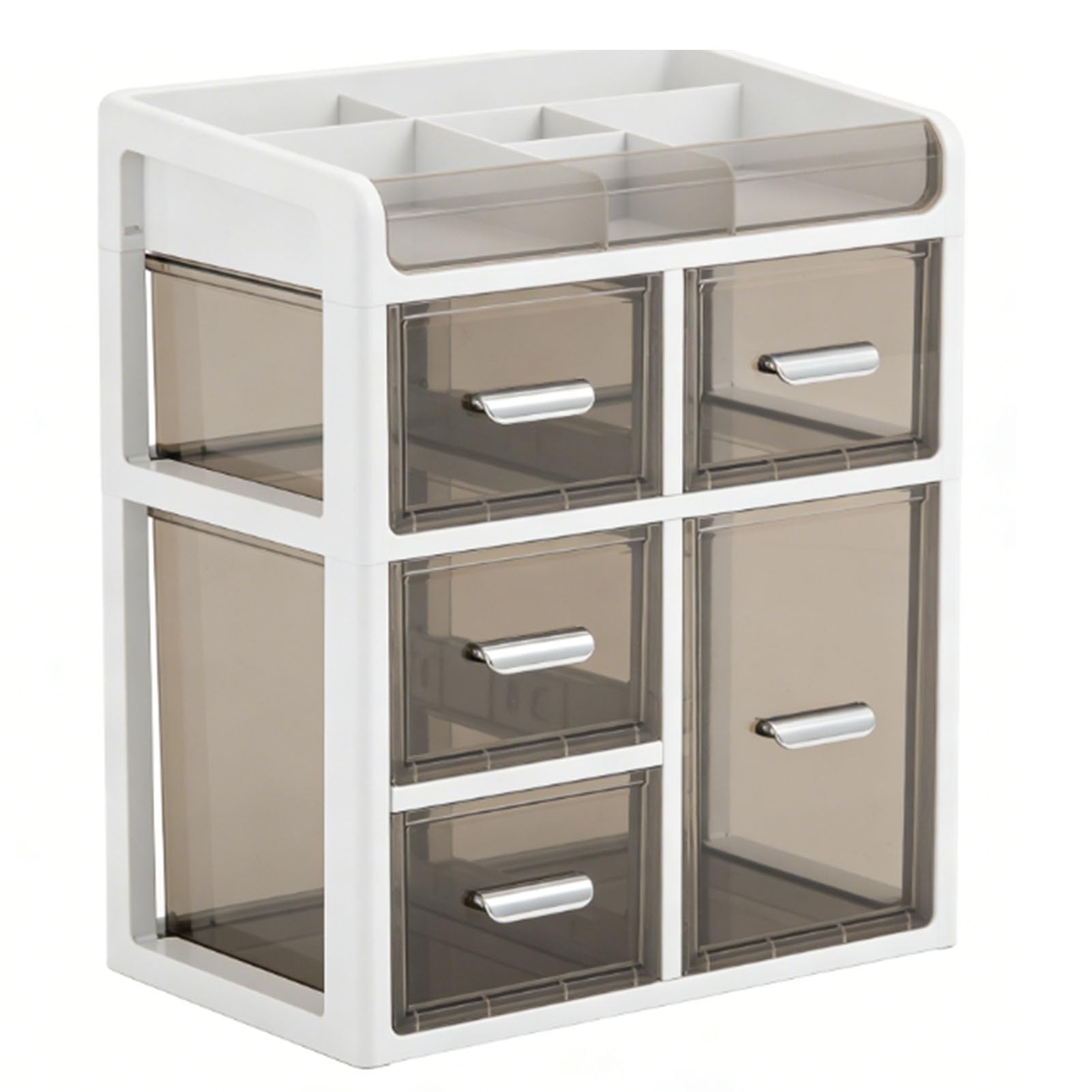 YUYTE Scatola Portaoggetti per Organizer da Scrivania a 5 Cassetti con Cassetti Trasparenti per Forniture per Trucco, Cancelleria per Ufficio, Scuola, Casa (Bianco e Trasparente)