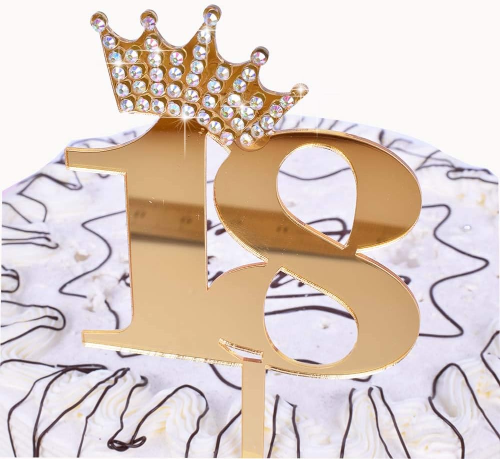 Crown Gold Glitter Happy Birthday Cake topper - Forever 18 Party Favors - 18th Birthday Party Decoration-18th Anniversary Party Decoration quality acrylic Gold - Image 3