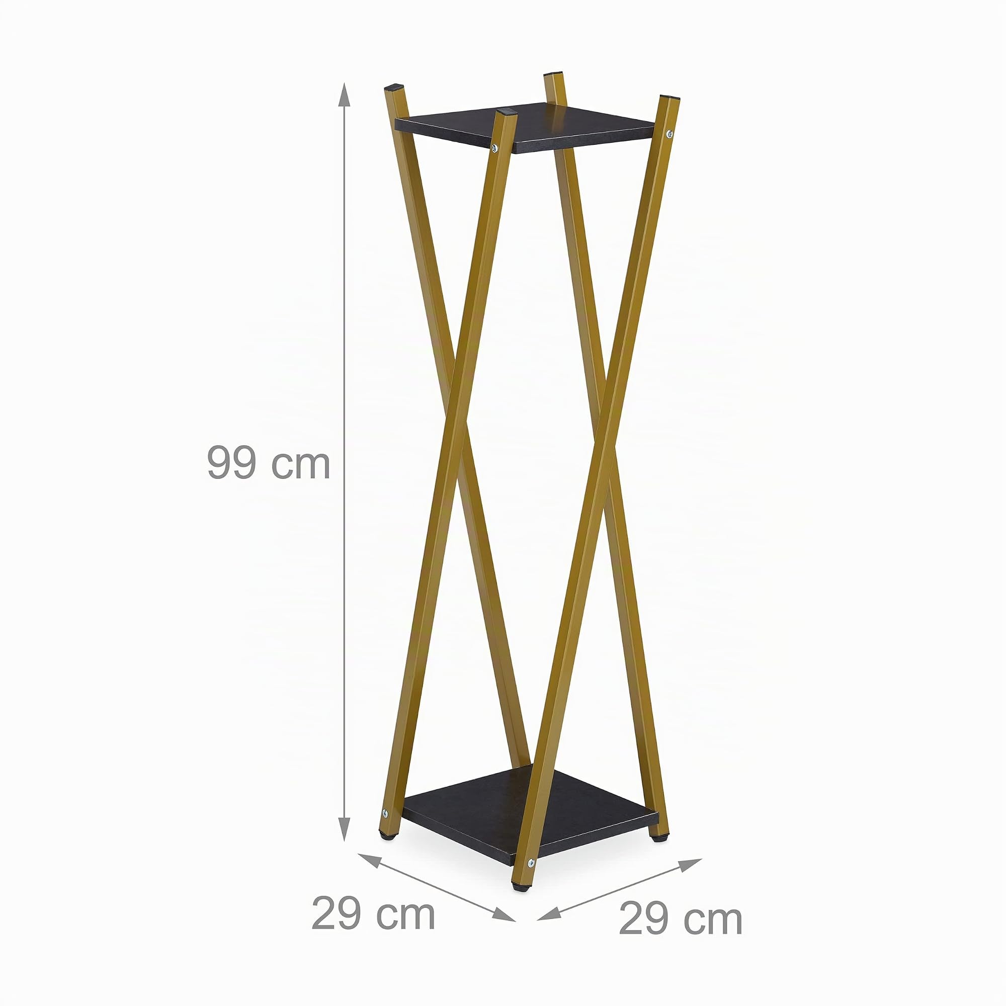 Relaxdays Portavaso a Colonna, Scaffale Alto Porta Fiori 99x29x29, Mobiletto Moderno, Piedistallo Design, Dorato Nero