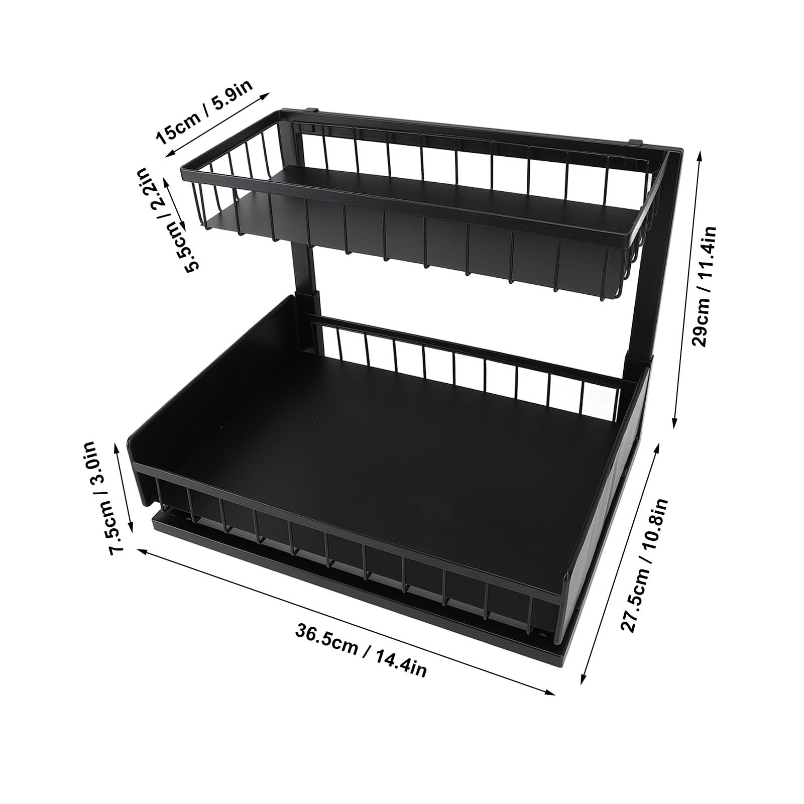 Under Sink Organizer, Slide Out Cabinet Organizer Shelf Detachable Double Layer Metal Pull Out Cabinet Organizer for Kitchen Bathroom