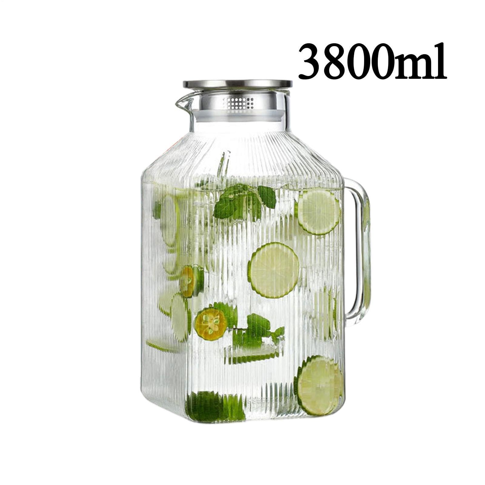 Wasserkaraffe aus Glas Groß, auslaufsicher, 3,8 Liter Inhalt | Glaskaraffe Getränkespender mit einem Deckel Geeignet für Limonade, Saft, , kalte Getränke und