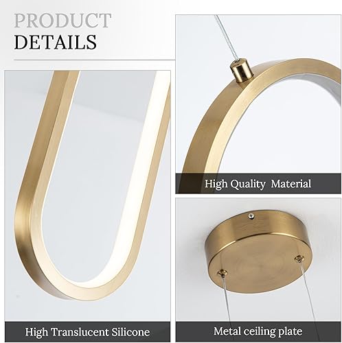 Miniatura 8 de Lámpara colgante LED dorada moderna LED colgante lámpara de techo regulable para dormitorio, comedor, sala de estar, 3000K-6000K