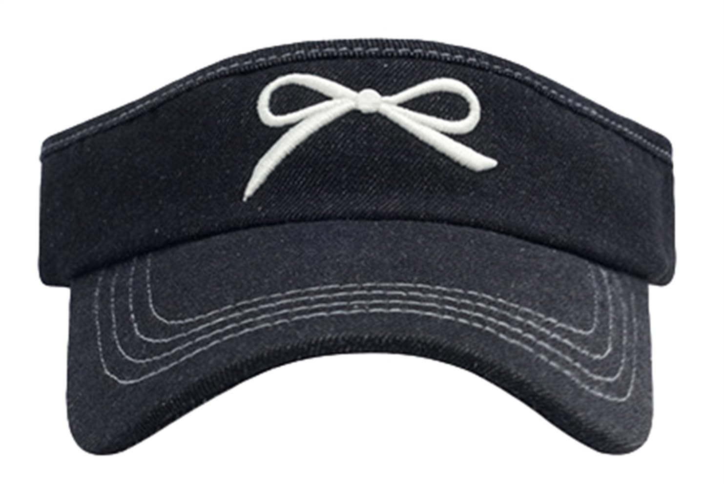 Womens Y2k Denim Sun Hat Summer Breathable Bow Open Crown Baseball Cap Adjustable Visors for Outdoor Beach