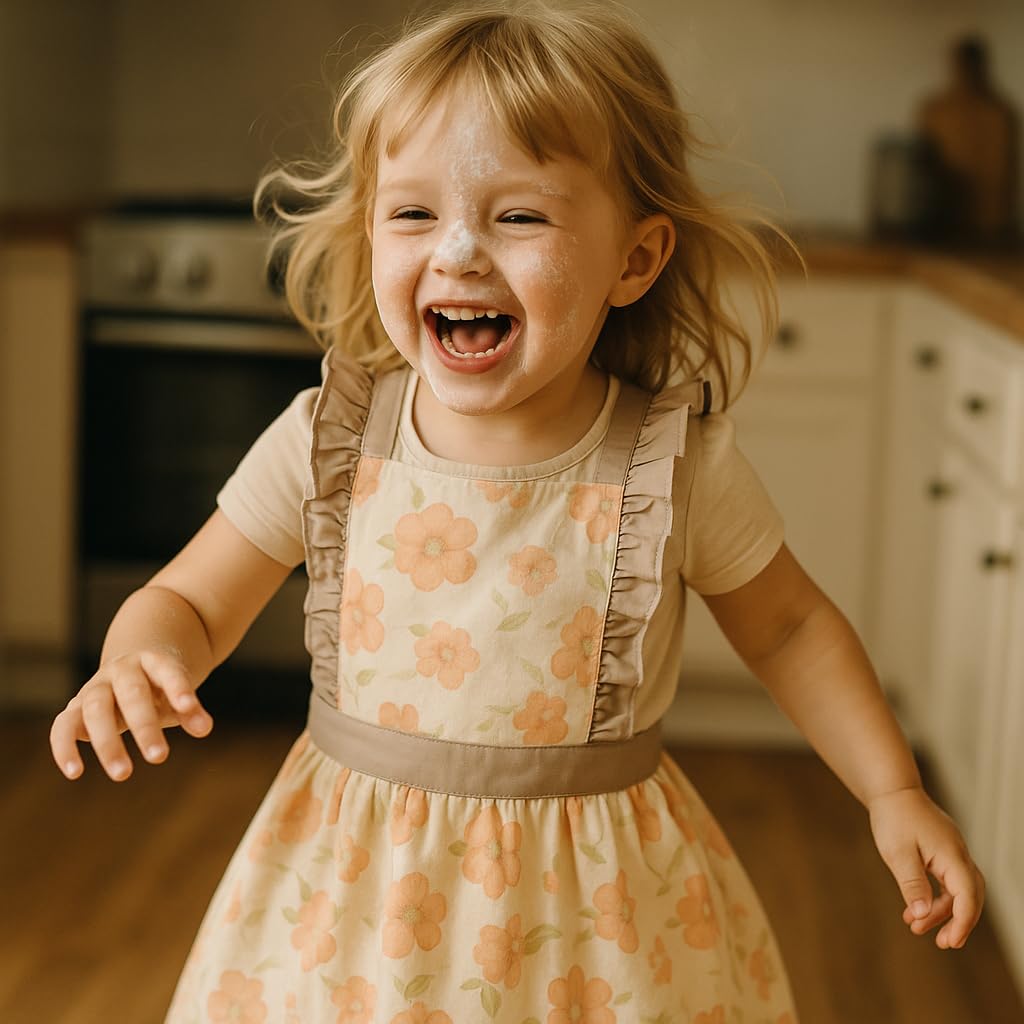 CRB Fashion Delantal de cocina para niños pequeños, niñas pequeñas, bonitos delantales de chef de cocina, azul, 2-5 años