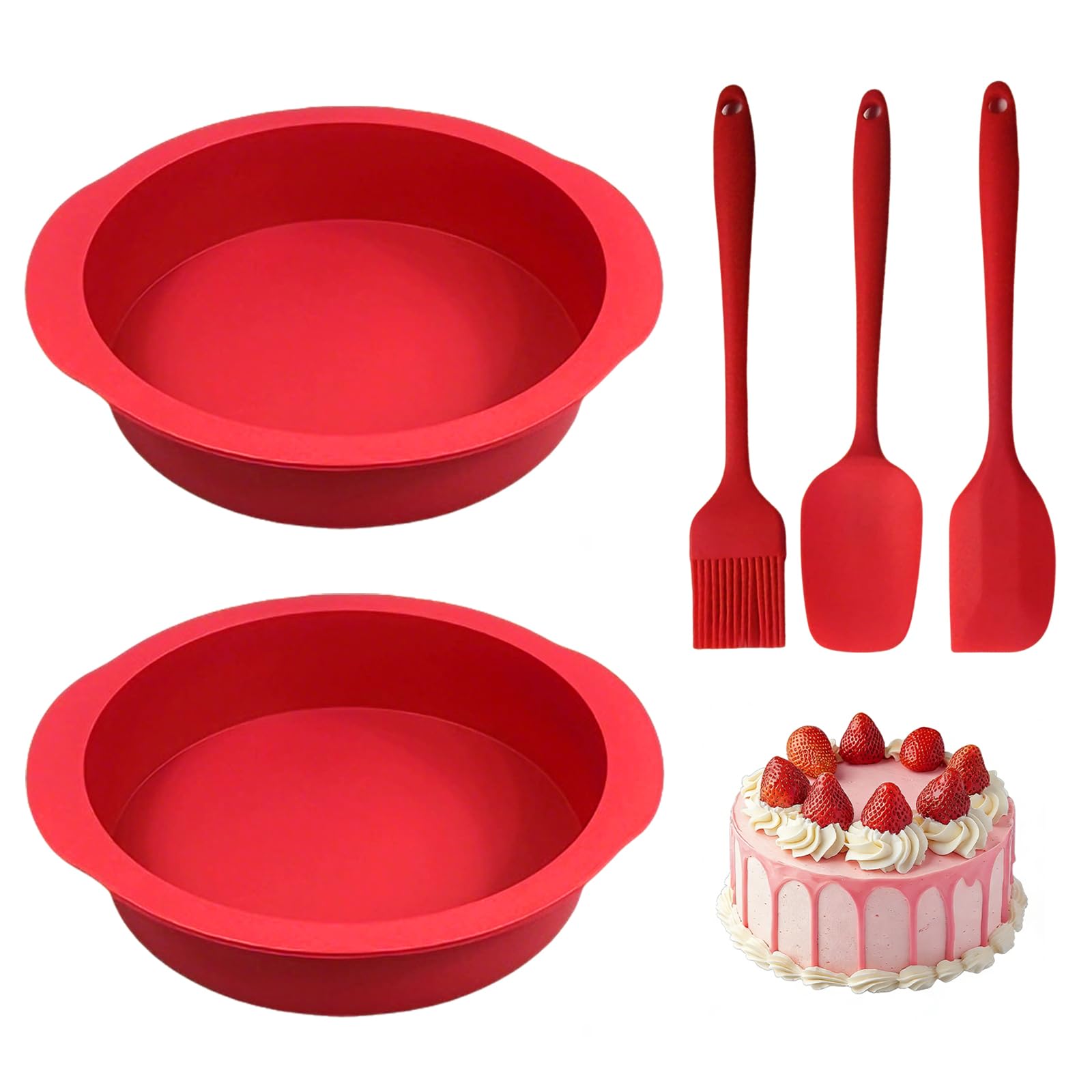 Rthynti Round Cake Tin, 2 Pcs Silicone Love Baking Tin, 8 Inch Reusable Nonstick Cake Baking Pan for Muffins Puddings Bread