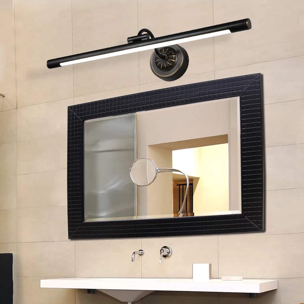 ACMHNC LED Spiegelleuchte Retro Messing Spiegellampe Vintage Antik Badlampe Bad wasserdichte Wandleuchte Schminklicht Für Spiegel Schminktisch Badzimmer,Neutralweiß 4000K,Schwarz,L56CM/11W