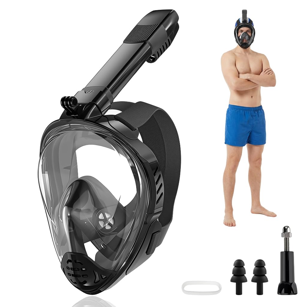 Proberos® Full Face Snorkel Mask for Teens & Adult, 180 Degree Panoramic HD Anti Fog Snorkeling Mask with with Dry Top Breathing System & Camera Mount Rack, for Snorkeling Diving Sightseeing, Size-L-image-28