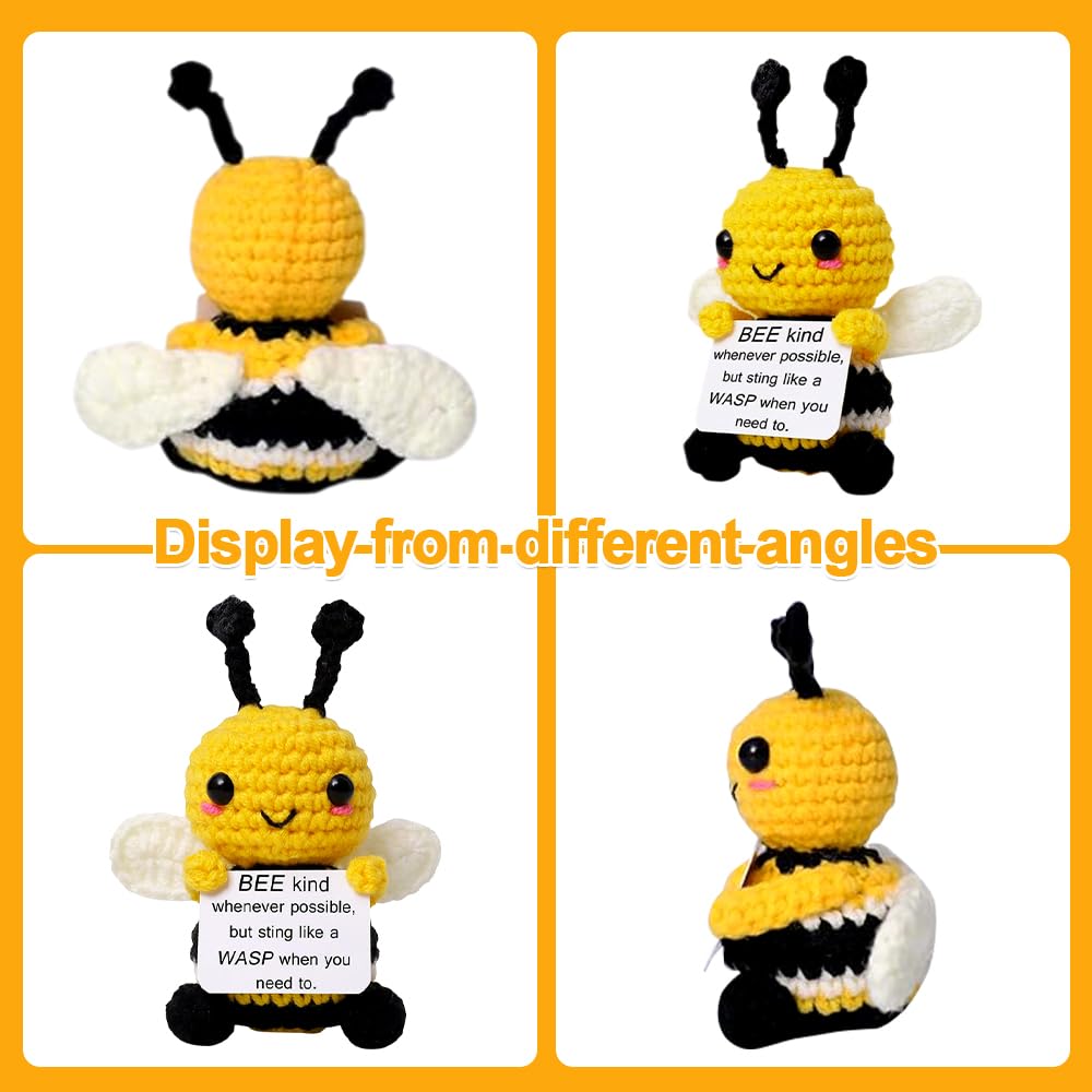 LKNBIF Positive Bee, Emotional Support Bee, Mini Funny Crochet Bee Doll Gifts, Cute Handmade Bee Dolls with Positive Card - Image 3