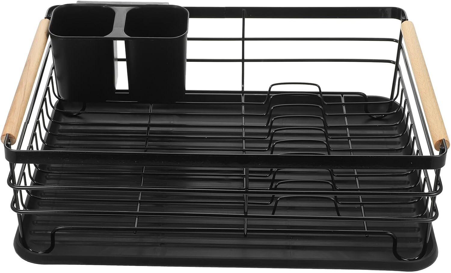 Large Capacity Kitchen Dish Rack with Cutlery Holder, Black Iron Multifunctional Draining Dish Drying Rack for Countertop with Removable Drip Tray, Suitable for Home Kitchen