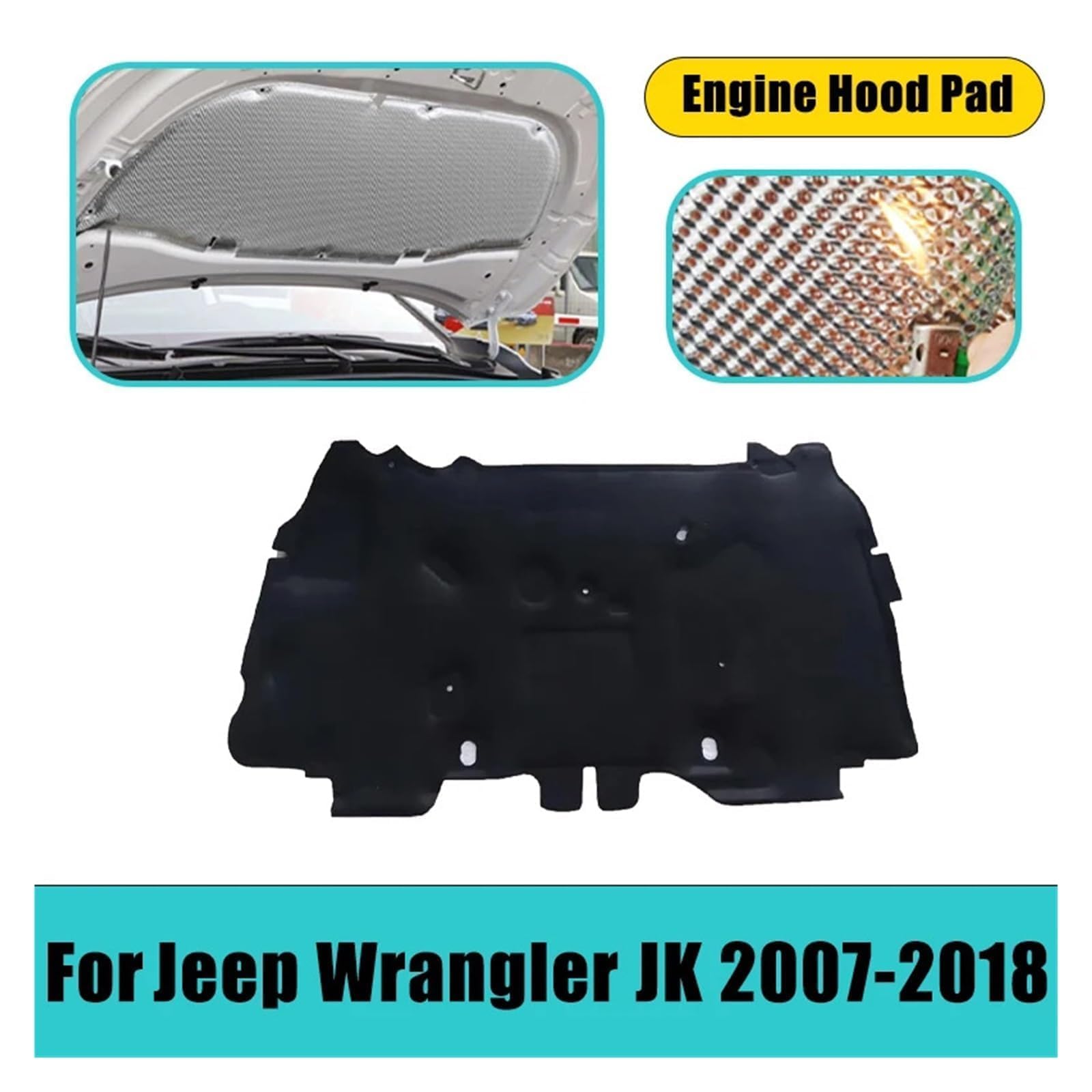 Cotone Isolante Acustico per Cofano Anteriore Auto per Jeep Wrangler JK 2007~2017,Isolamento del Cofano del Cofano, Isolamento Acustico del vano Motore,C