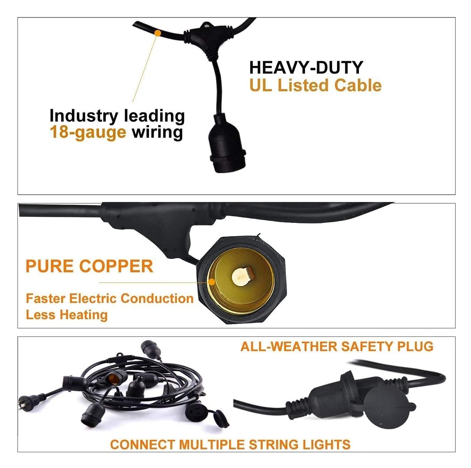 S14 Leichte S14 LED, Festoon-Lichtstring 30 hängende Buchsen E27-Basis und 2W-LED. Warmweiß 2700K-Zwiebeln, geeignet for Terrassen, Hinterhöfe, Cafés, Hochzeiten