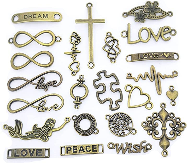 HERZWILD Jewellery Connector Heart Metal 50 Pieces Mixed Charms Pendant Set DIY Jewellery Pendant Infinity Sign Pendant DIY Crafts Charms Pendant (gutong-lianjiediaozhui)
