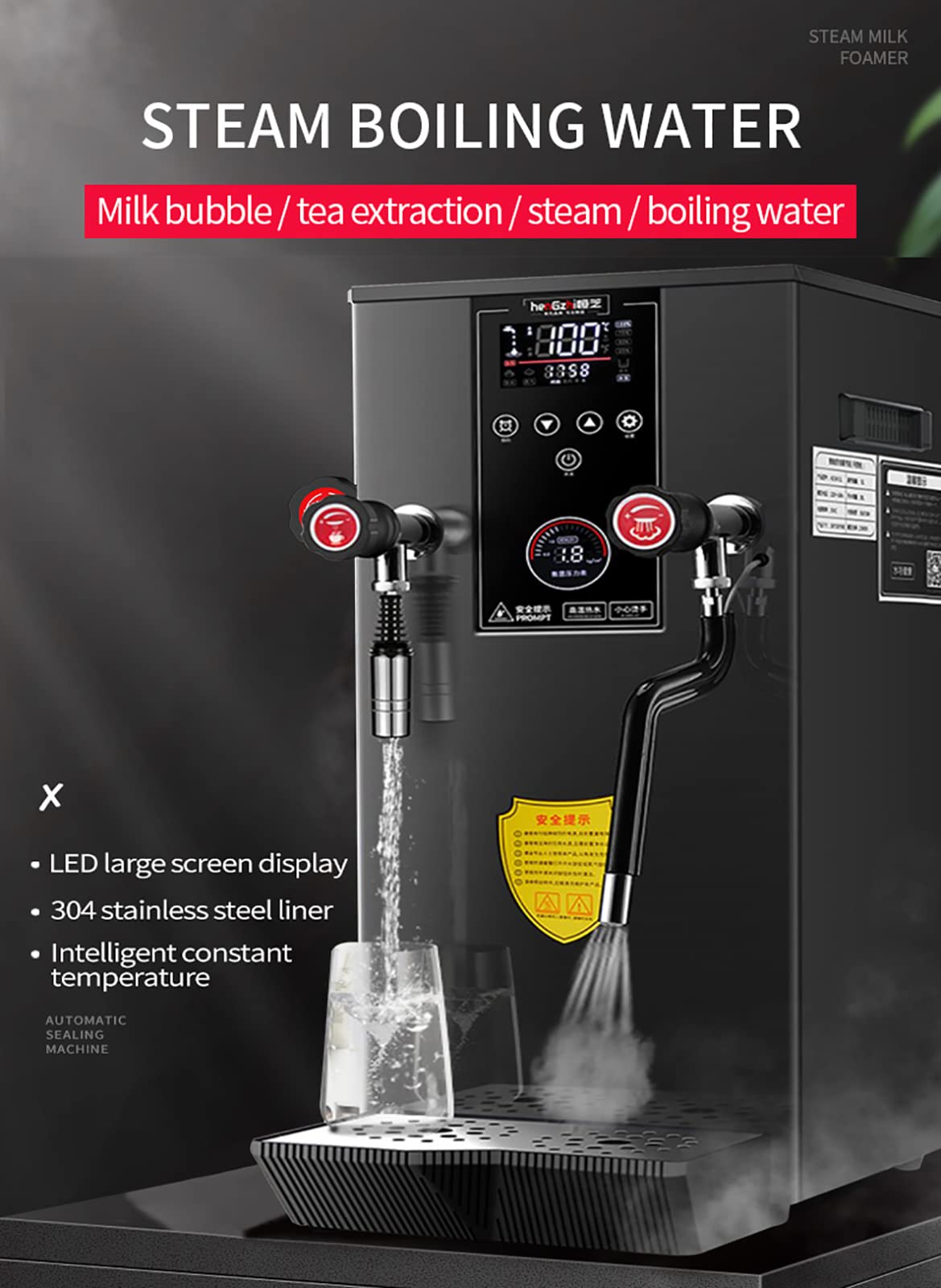Mousseur à Lait Multifonction, Machine à mousser Le Lait à la Vapeur entièrement Automatique, 12 L, écran LED, pour Expresso, café et thé.,
