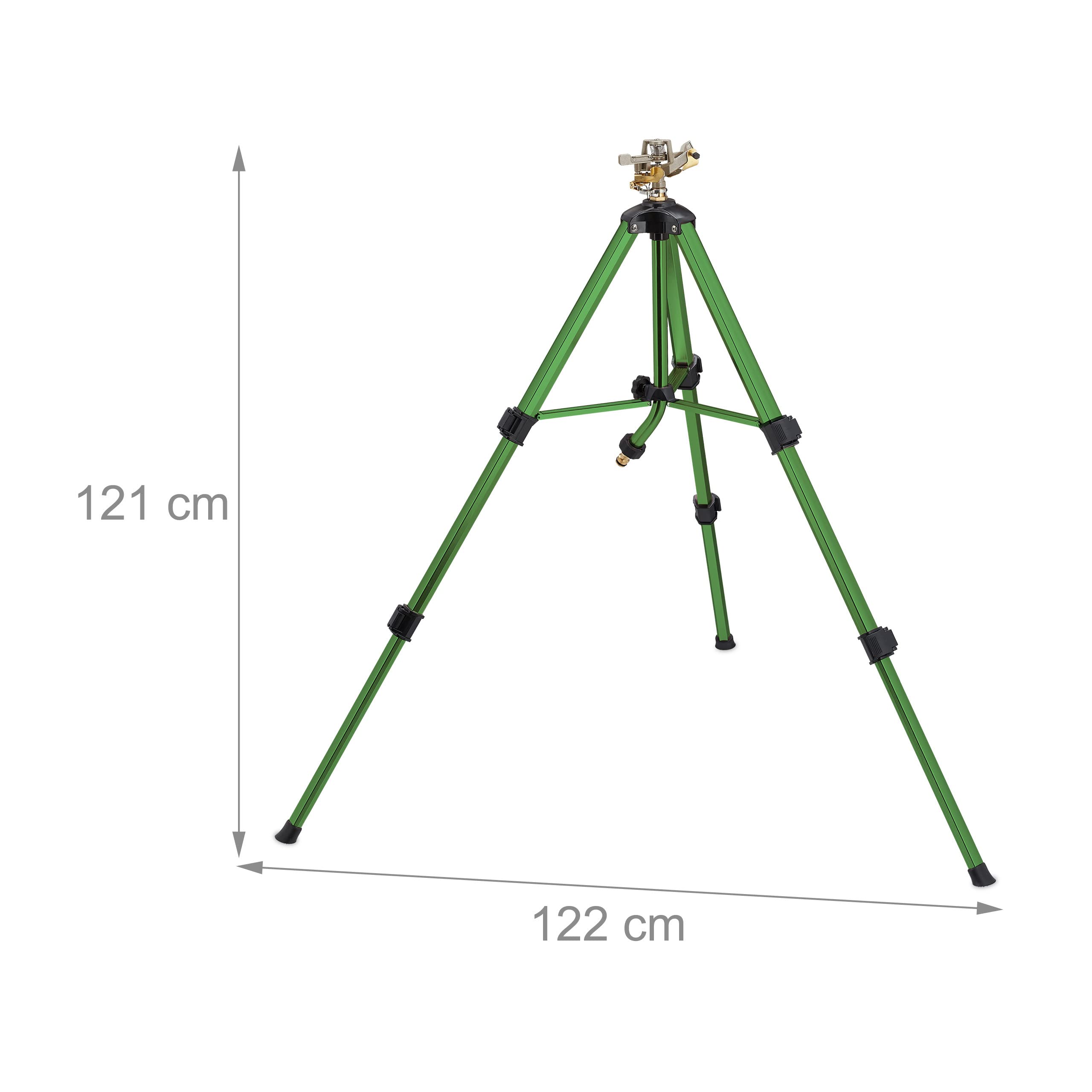 Relaxdays Sprinkler mit Teleskop-Stativ, Sprühradius bis 9 m, Sektorenregner Metall, 360°, Impulsregner, grün/schwarz