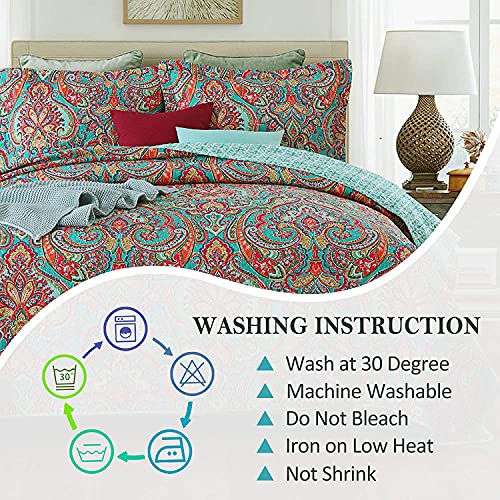 Qucover King Quilts And Bedspreads Vintage Floral Paisley Pattern Bedspread For King Beds, Soft Cotton Microfiber Lightweight Summer Quilt Comforters With Pillow Shams, 98X106 Inches #TOP5