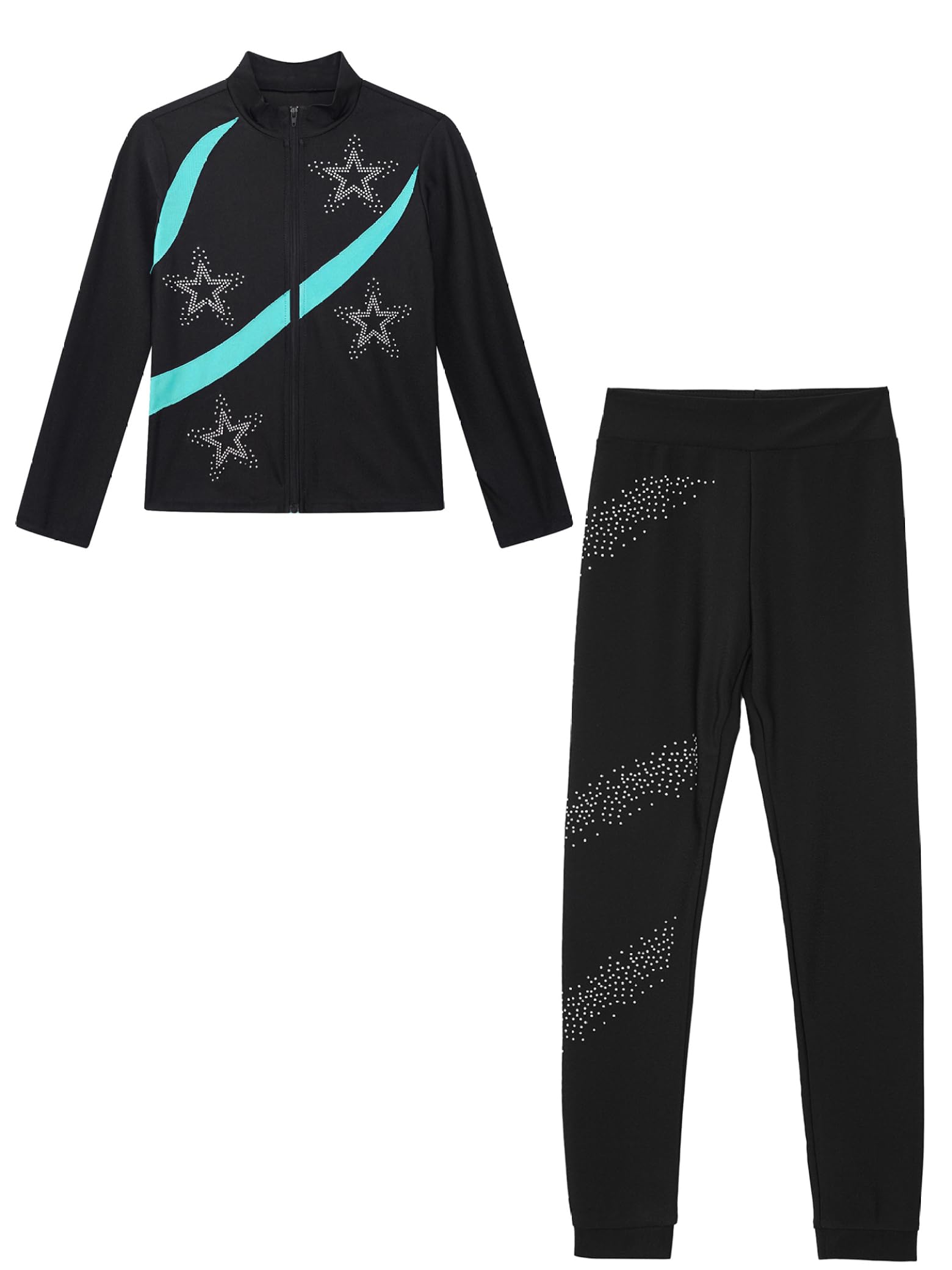 Combinaison de patinage artistique pour fille - Veste et leggings avec bloc de couleur - Pour enfants - Pour patinage sur glace - Tenue de sport