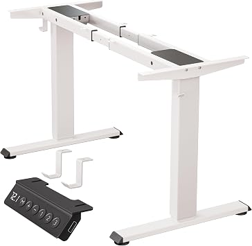 BIZUM Standing Desk Frame Dual Motor, Standing Desk Legs Up to 47.2", Computer Memory Desk Adjustable Table Legs with USB Ports for Home and Office, White Frame Only