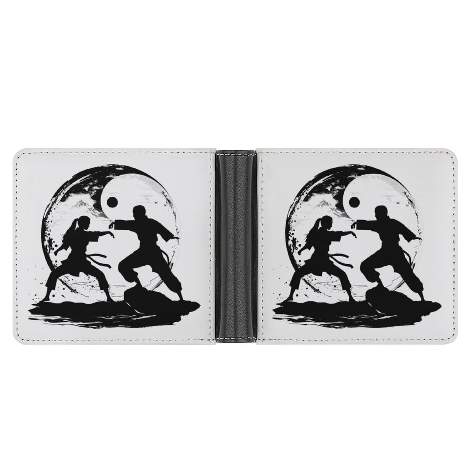 Karate Yin And Yang Sign Bifold Wallet PU Leather Card Cash Holder Cute Purse for Men Women