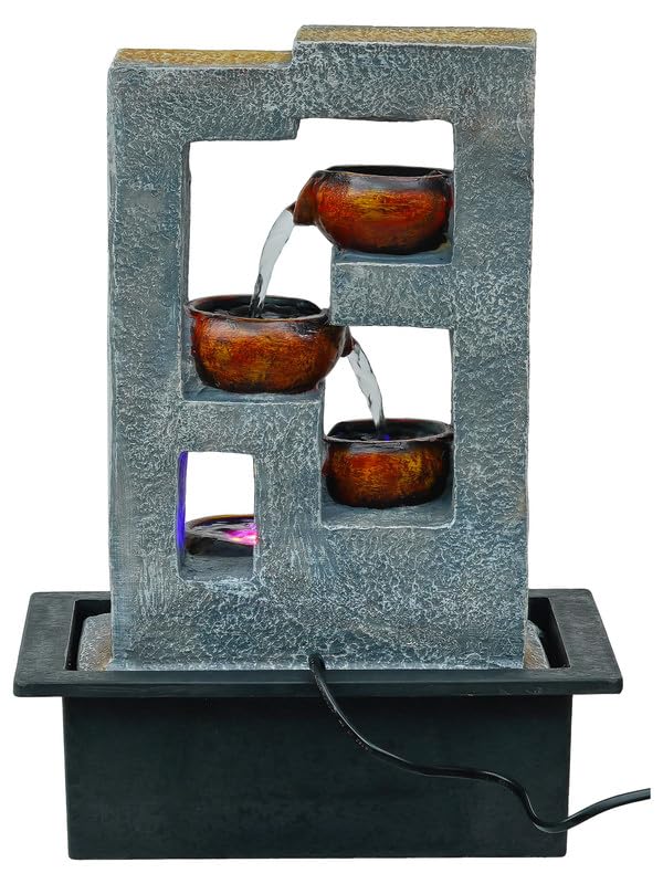 Image of Multicolor Polyresin Tabletop Designer 4 Step Indoor Water Fountain for Home Decor with LED, Speed Control Pump (Size: 29 x 22 x 40 CM | Weight: 1740Gram)
