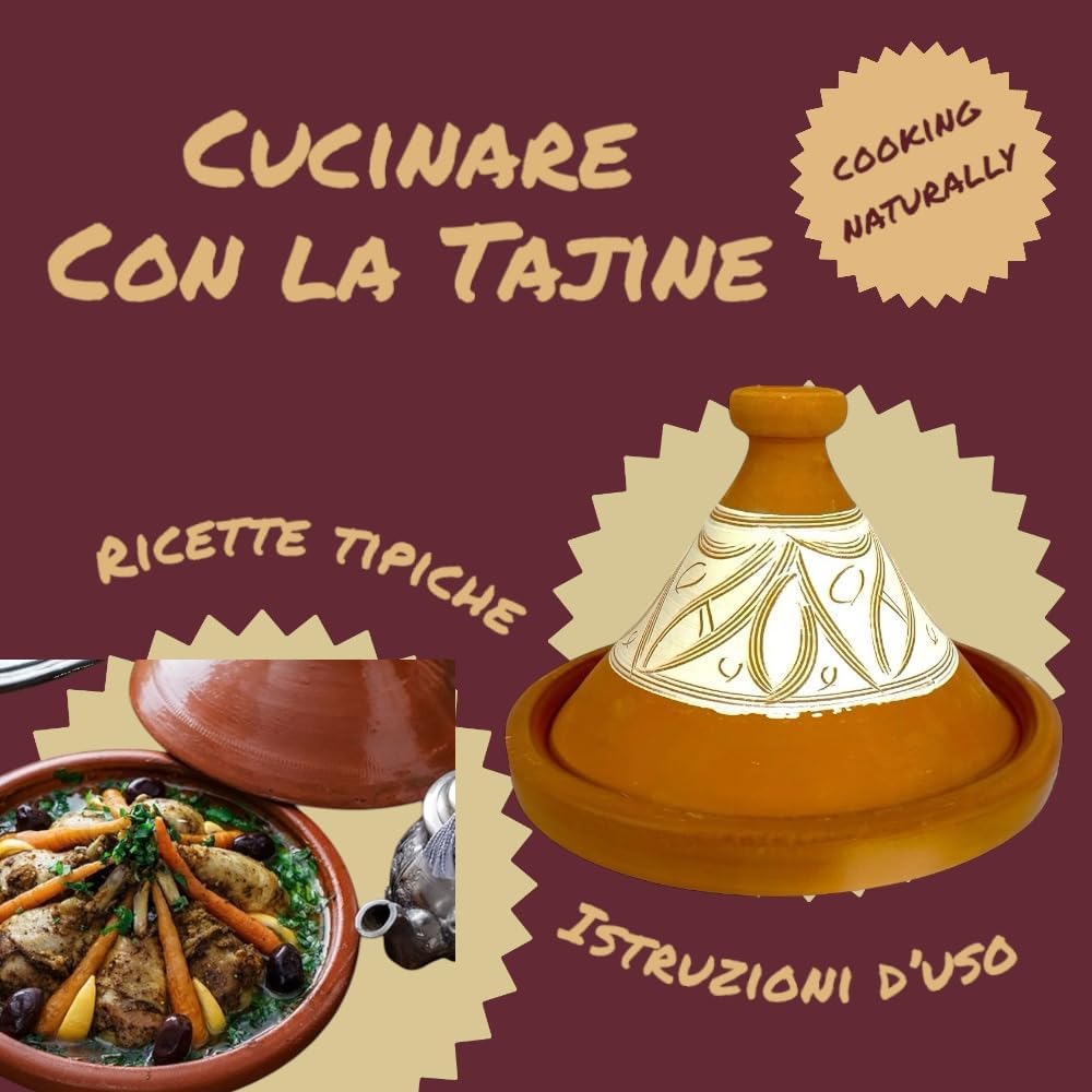 TAJINE MAROCCHINO Pentola Marocchina in Terracotta Naturale Senza Smalto cm 22 x 16 h per 1-2 Persone