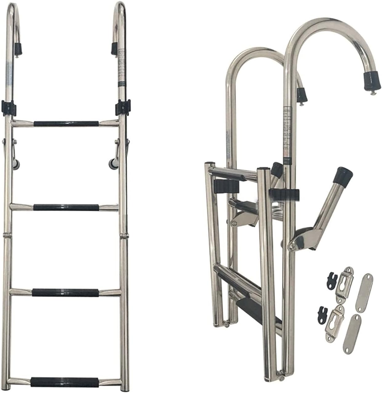 Foldable Pool/Boat 4 Step Ladder, Stainless Steel Collapsible Pontoon Swim Boarding Ladders for Yacht Boat Ship, Load: 200kg