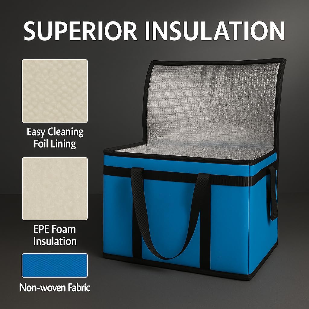 XXXL Insulated Food Delivery Bag Cooler Bags Keep Food Warm Catering Therma for doordash Catering Cooler Bags Keep Food Warm Catering Therma Catering Shopper hot Blue Blue… - Image 9