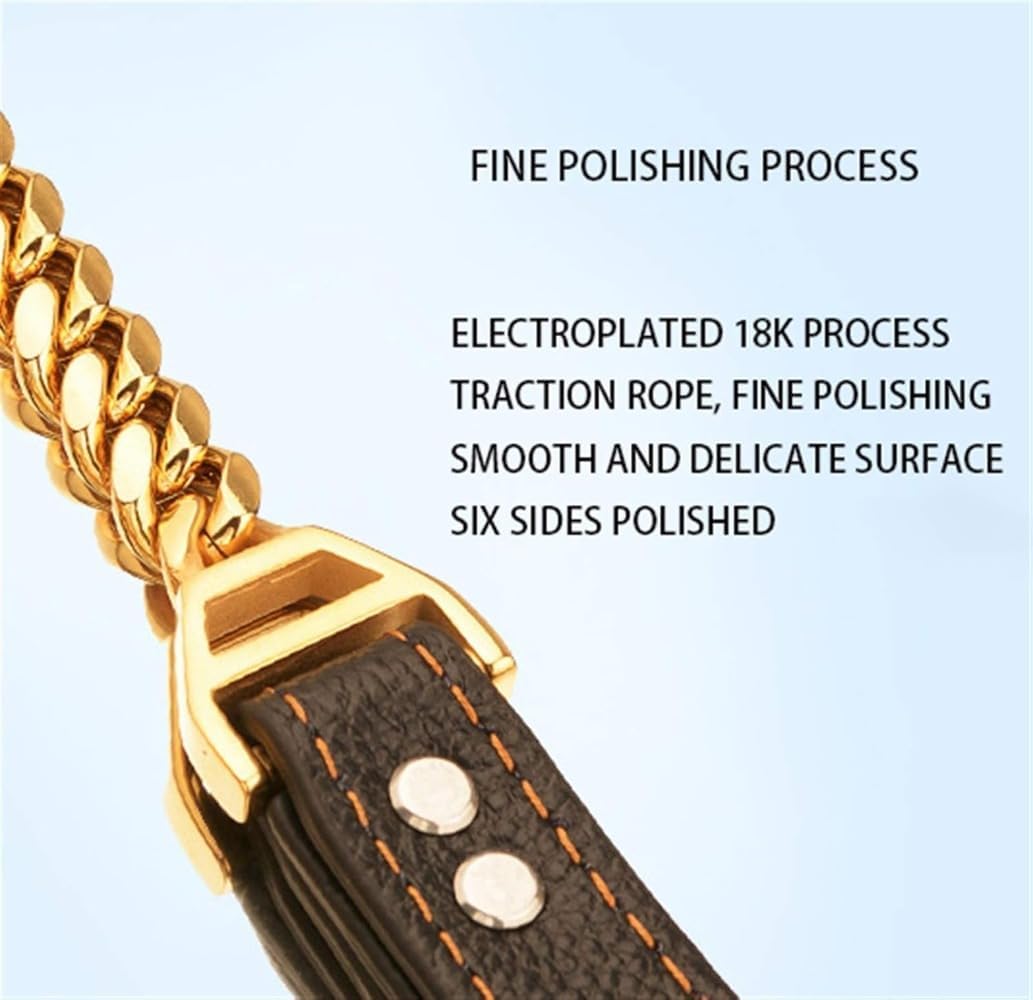 犬のリードロープヘビーステンレススチールO-リーシュ屋外トレーニングチェーンブラウンブラックPUレザーハンドルリーシュ中型および大型