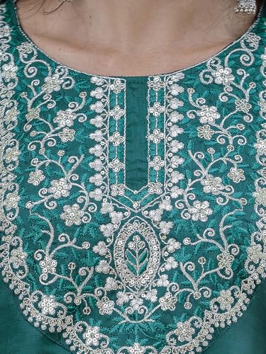 Image of VredeVogel Women's Silk Blend Embroidered Kurta with Pant & Dupatta Set