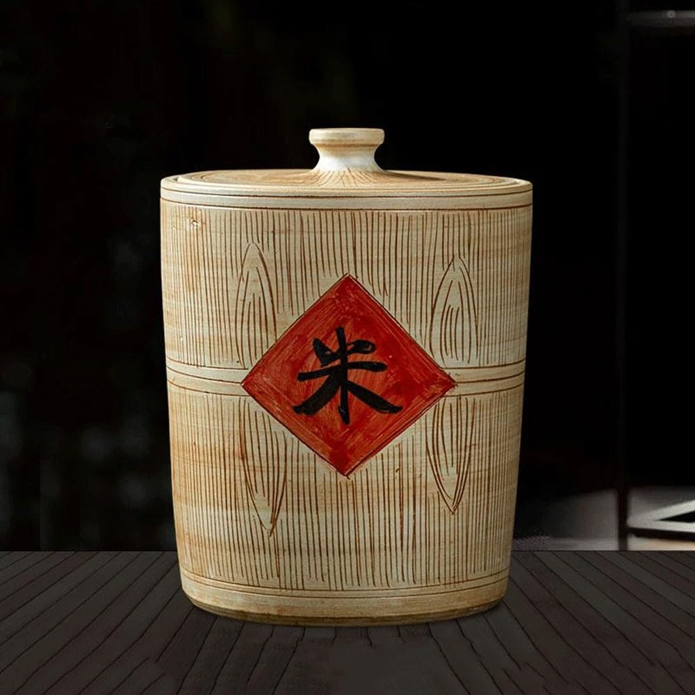 Dispenser Per Cereali Contenitore Riso In Ceramica Con Coperchio | Vaso Di Riso Ceramica 10kg 20kg Réservoir De Stockage Domestique Pot De Rangement Alimentaire(20kg-27x50cm/10.6x19.7in)