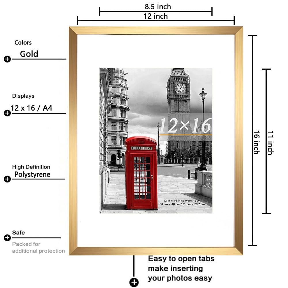 Scholar Tree Gold Picture Frame 12x16 (30x40cm) with Mount for 8.5x11, Set of 3, 30x40cm Poster Frame,Wall Mountable - Image 3