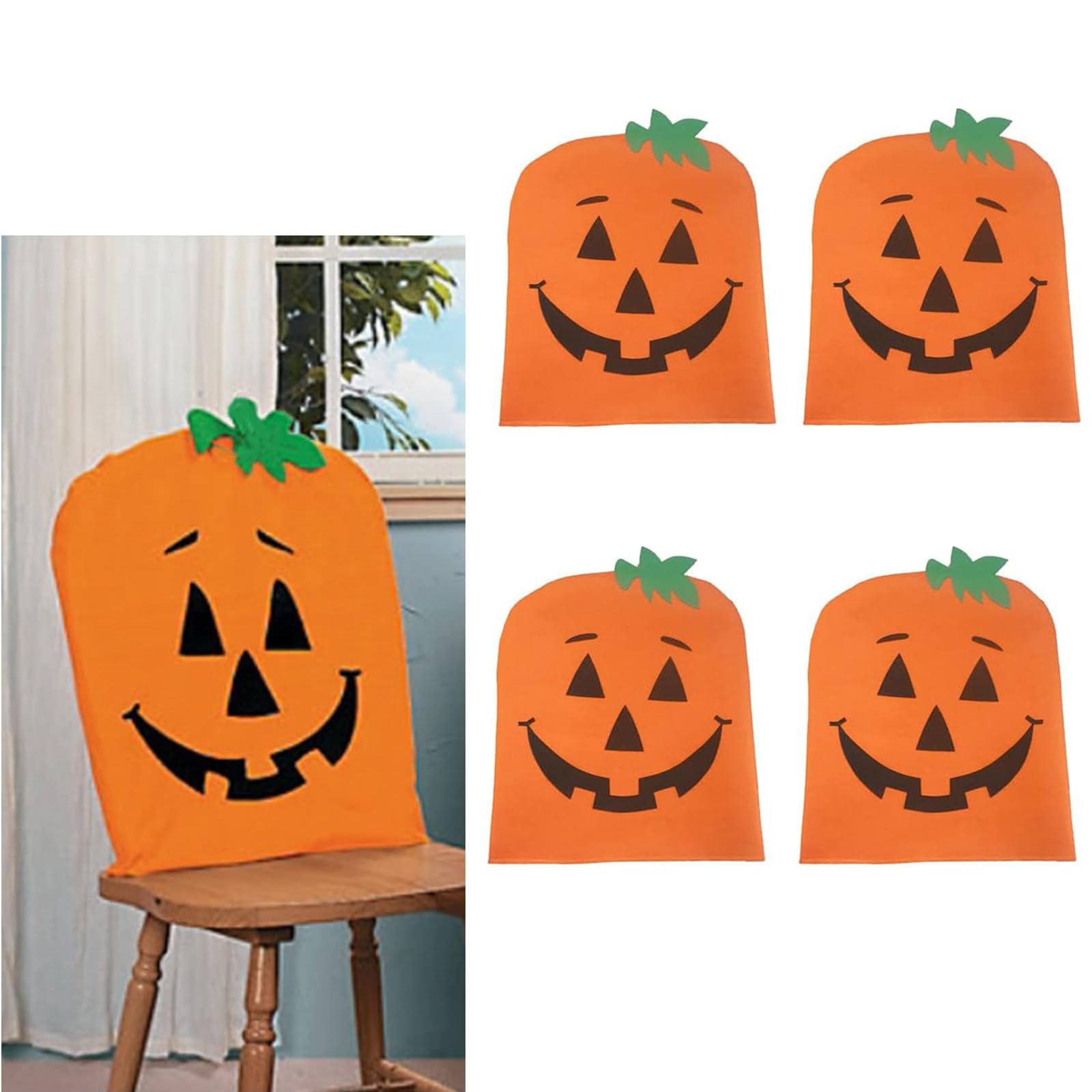 Flueyer 4 PCS Halloween Pumpkin Chair Cover Decorations, Halloween Chair Back Covers Removable Ghost Dining Chair Slipcovers for Thanksgiving