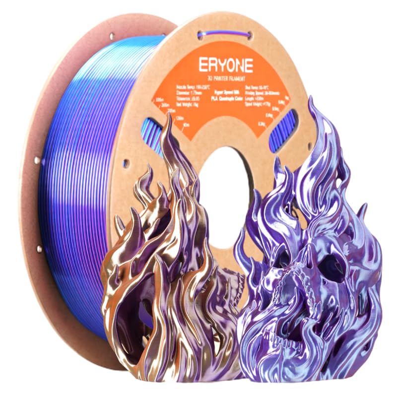 Image of ERYONE Silk Filament PLA+ 1.75mm Shiny 3D Printer Filament, Multicolor PLA 4 in 1, 1kg (2.2LBS) /Spool, HS Silk Quadruple Color Electrical Night(Neon Purple & Bright Blue & Neon Pink & Neon Yellow)