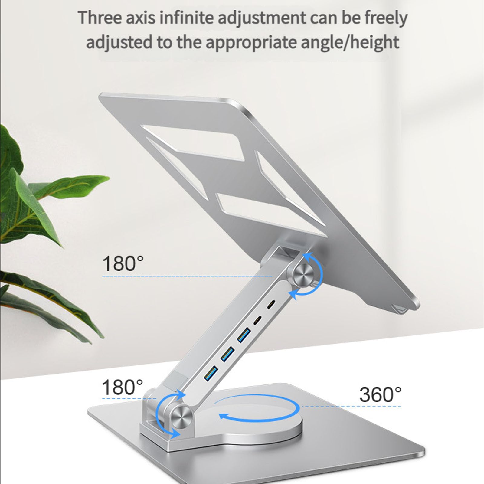 Supporto per laptop pieghevole in alluminio Dock girevole con hub USB Altezza ergonomica regolabile per Tablet Supporto per notebook portatile da gioco per ufficio con hub