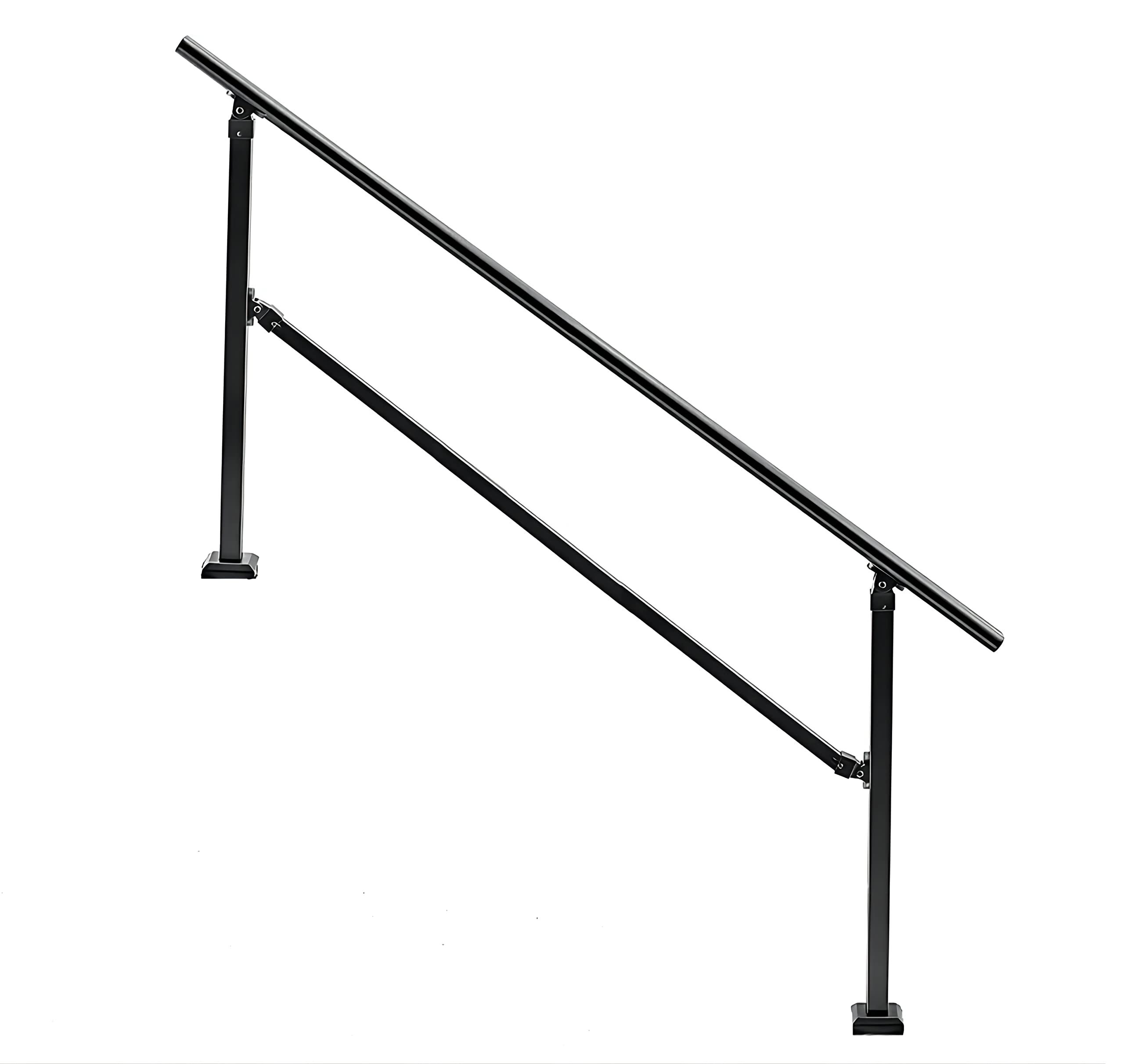 Outdoor Steel Hand Stair Railing Fit for1-5 Steps Transitional Handrails for Outdoor Steps Steel Handrail Flexible Height Step Handrail with Installation Kit (Steel-Black, 4 Steps)