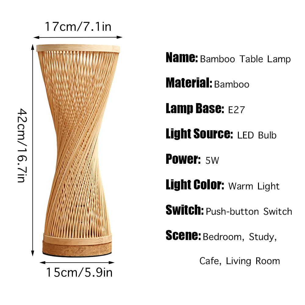 Lampe de table en bambou faite à la main Lampe de table en bambou Style Zen Éclairage de table décoratif Luminaire de table Veilleuse pour chambre à coucher, salon