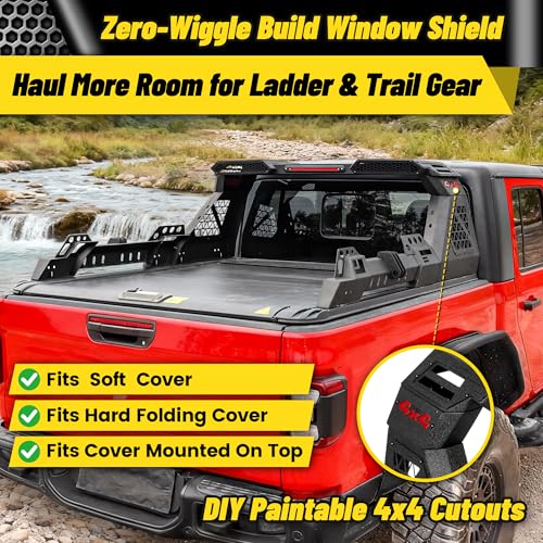 Image of MONOKING Heavy Duty Adjustable Roll Bar with 3rd Brake Light, DIY Color Chase Rack Compatible with Tonneau Cover for 2004-2026 F150 Silverado Sierra 1500 Tundra Gladiator Tacoma, Rugged Carbon Steel