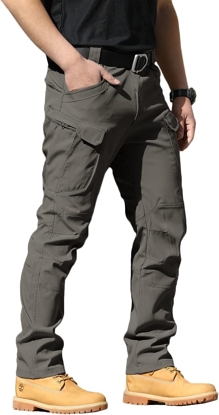 Men's Tactical Pants Water Resistant Flex Ripstop Cargo Pants Lightweight Hiking Pants with Multi Pockets(No Belt)