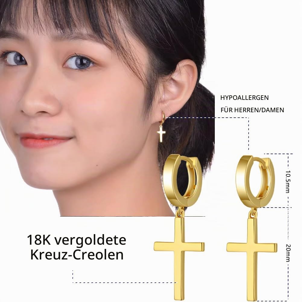 jiamiaoi 18K Weißgold platte Kreuz Ohrringe Silber 925, Kreuz Creolen Ohrringe Silber Hängend für Herren Damen