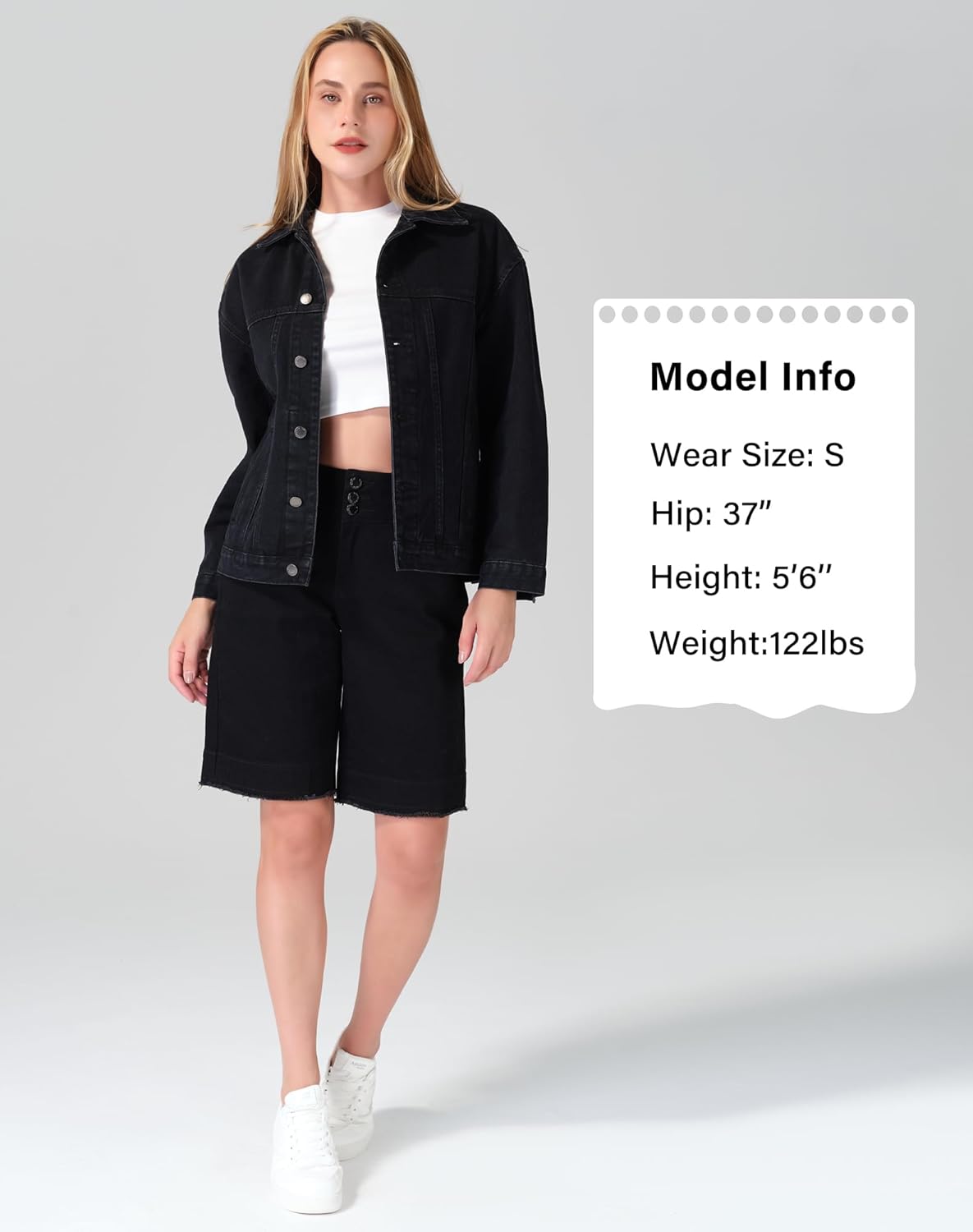 roswear Women’s Denim Jackets Oversized Button Long Sleeve Washed Jean Trucker Jacket with Pockets - Image 5