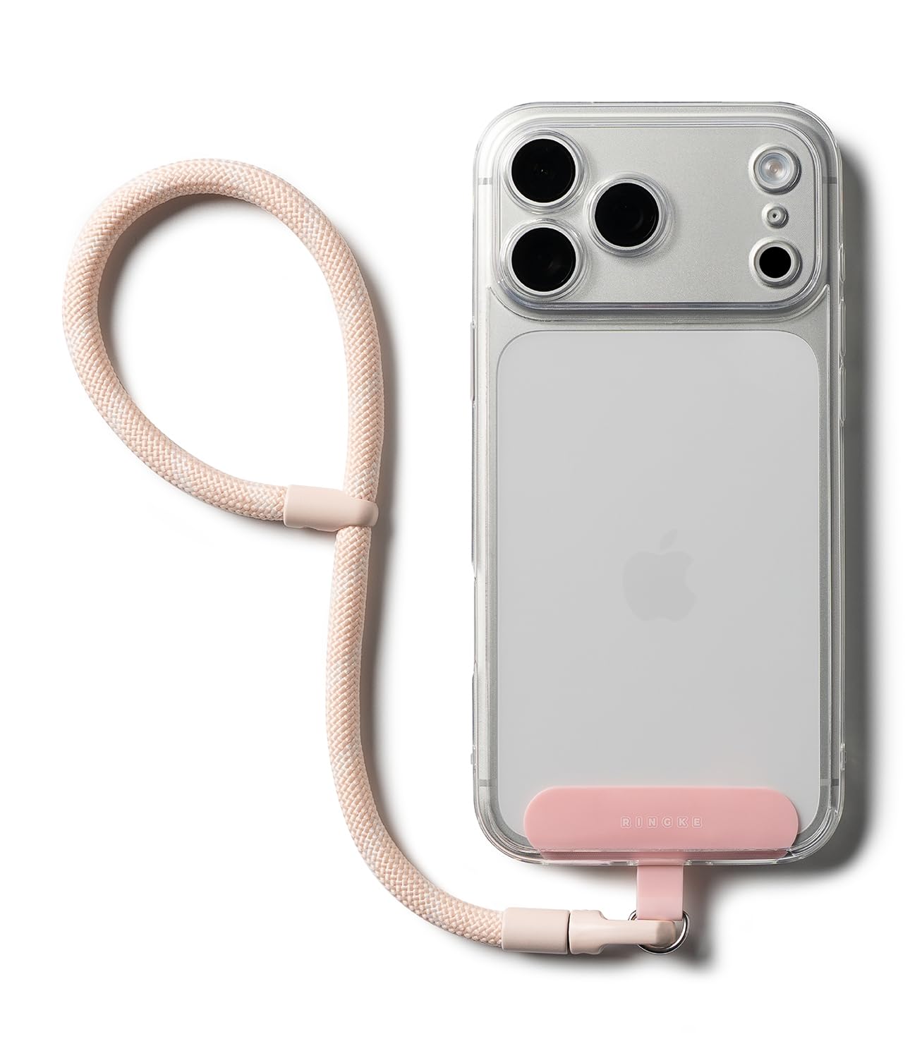 Ringke Holder Link Flow Hand Strap [P Type] with TPU Tether Tab, Adjustable Tangle-Free Polyester Sturdy Rope Wrist Loop Compatible with Universal Smartphone Case, etc. - Candy Pink