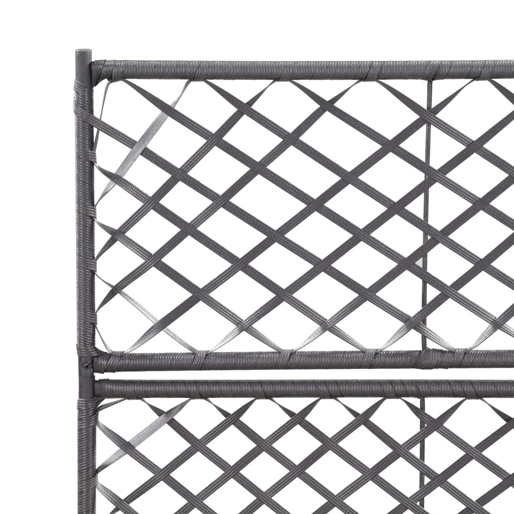 Podwyższona grządka z kratką dla roślin pnących i 2 wyjmowanymi doniczkami, 58 x 30 x 107 cm, czarny polirattan, do ogrodu, na balkon, taras, z donicami i systemem nawadniania