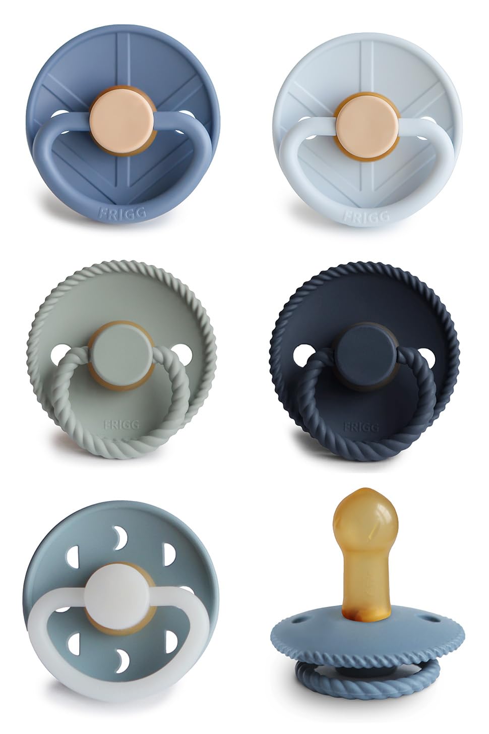 FRIGG Natural Rubber Baby Pacifier 6-Pack Endless Sea | Made in Denmark | BPA-Free (6-18 Months)