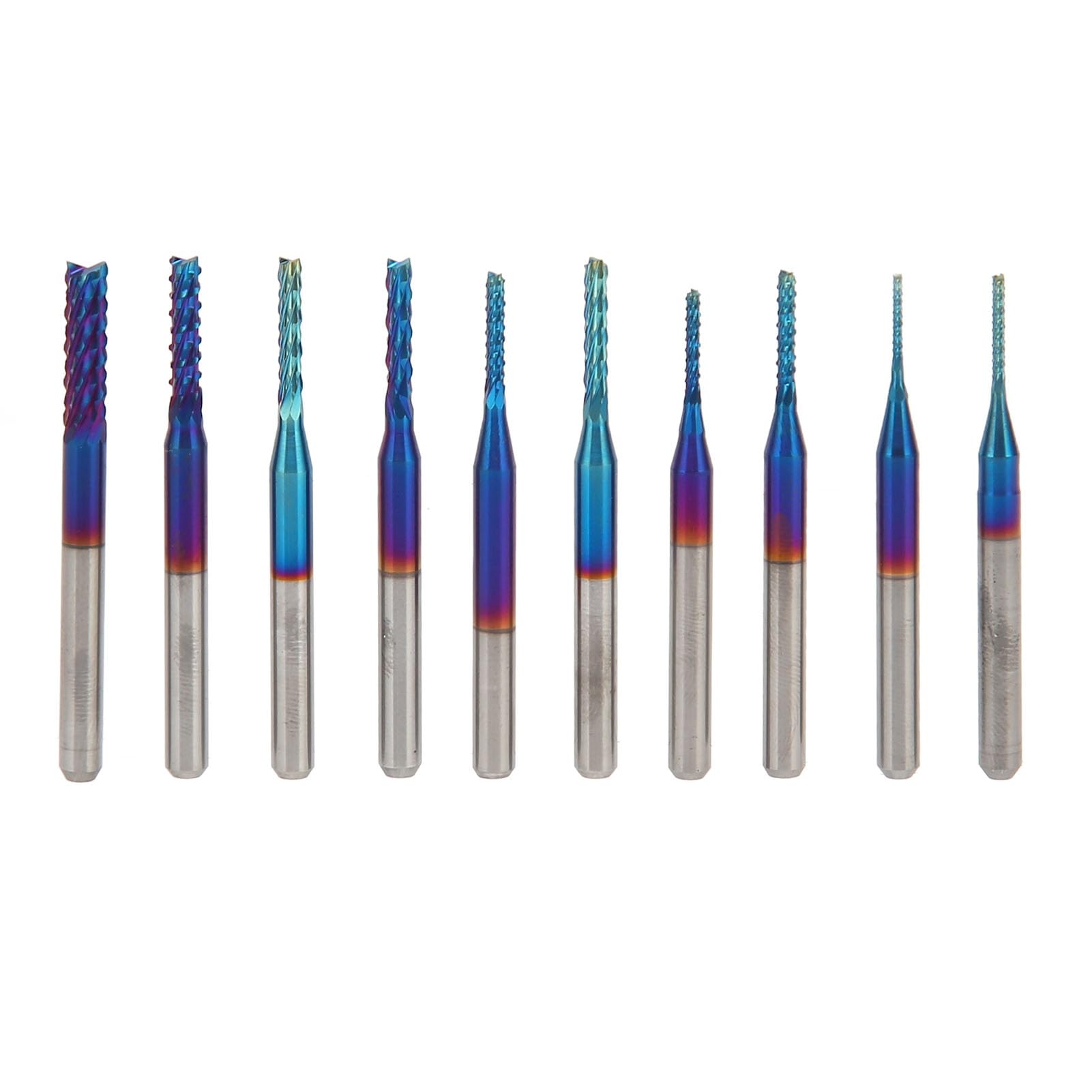 Nano Blue Coat End Mill CNC Router Bits, 10 pièces fraise en spirale acier tungstène tige 1/8" haute précision gravure fraisage 0,8-3,0 mm