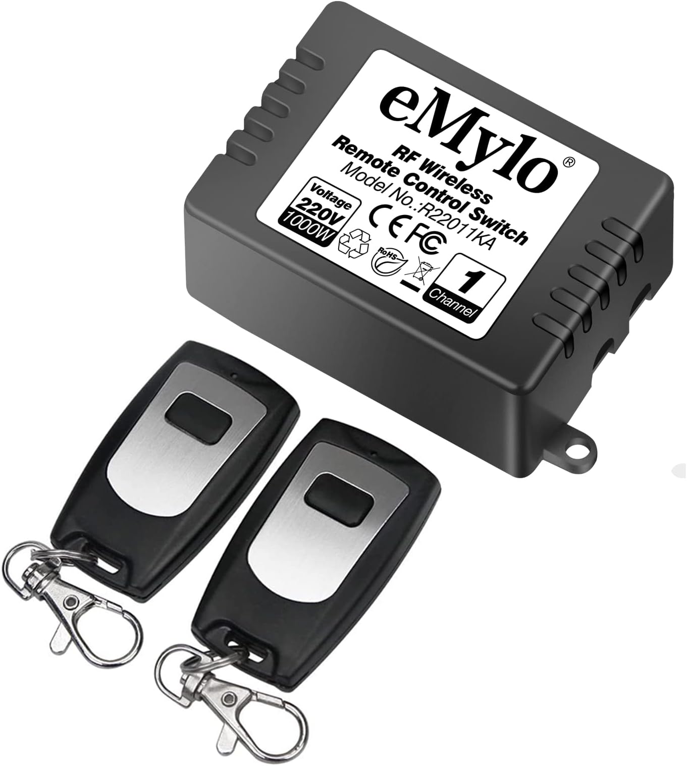 eMylo® AC 220V-230V-240V 1000W 1 Channel RF Wireless Relay Remote Control Switch Transmitter with Receiver
