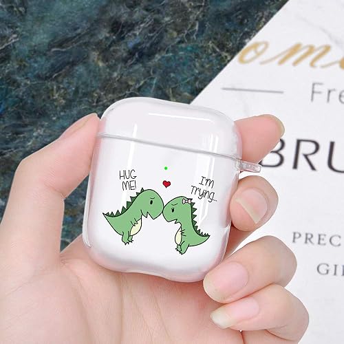 Miniatura 5 de Funda transparente suave para AirPod 1 y 2 con clip de mosquetón para llavero, funda de dinosaurio para parejas, funda transparente para auriculares